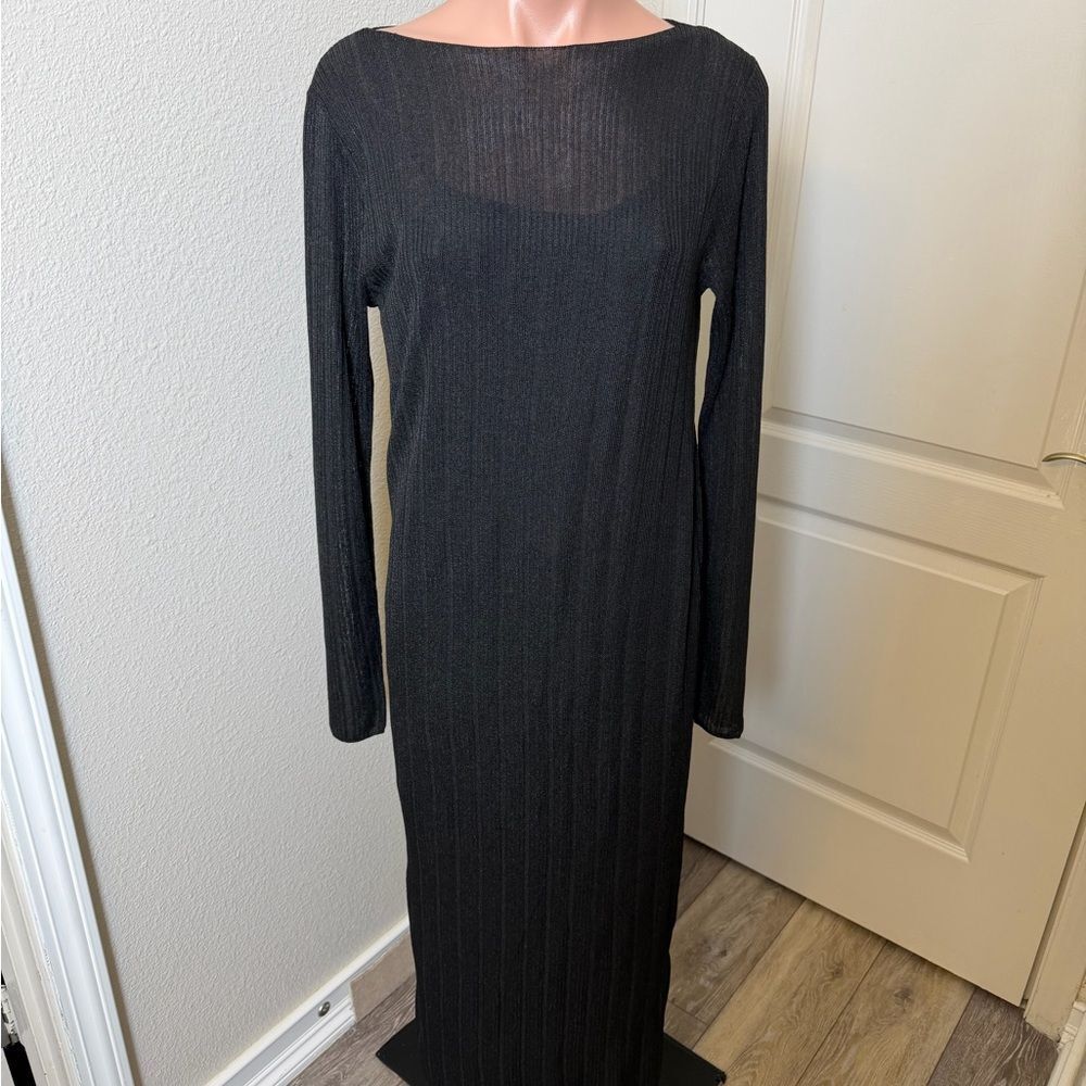 A New Day Elegant Black Long Sleeve Maxi Dress Sz M